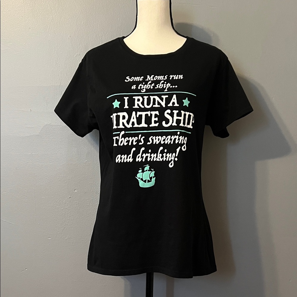 Women's Black Short Sleeve Graphic Tee with Mint Accents
